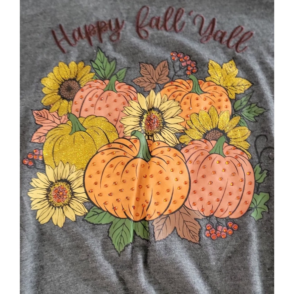 Magical Season Women's Happy Fall' Yall Pumpkin Graphic Shirt Plus 1X Gray NWT - Picture 5 of 10